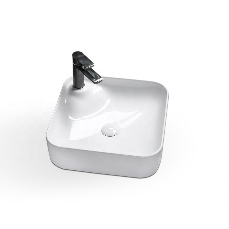 Art-of-Baan® Design Keramik Aufsatzwaschbecken - mit Lotus Effekt - eckig - weiß - 425 x 425 x 120 mm