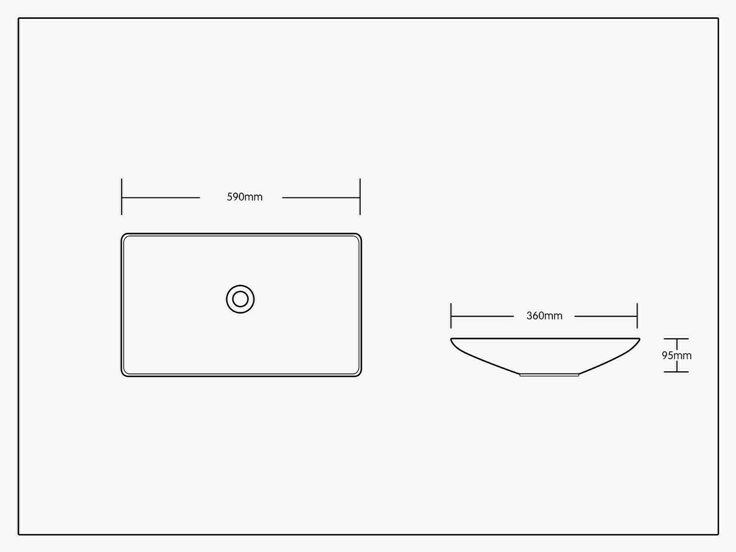 Aufsatzwaschbecken Keramik eckig 58,5x36,5 cm – schmales Waschbecken weiß mit Lotus-Effekt | platzsparend & modernes Design