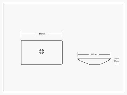 Aufsatzwaschbecken Keramik eckig 58,5x36,5 cm – schmales Waschbecken weiß mit Lotus-Effekt | platzsparend & modernes Design