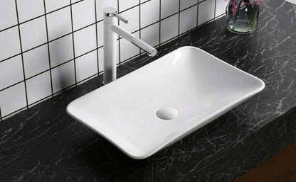Aufsatzwaschbecken Keramik eckig 58,5x36,5 cm – schmales Waschbecken weiß mit Lotus-Effekt | platzsparend & modernes Design