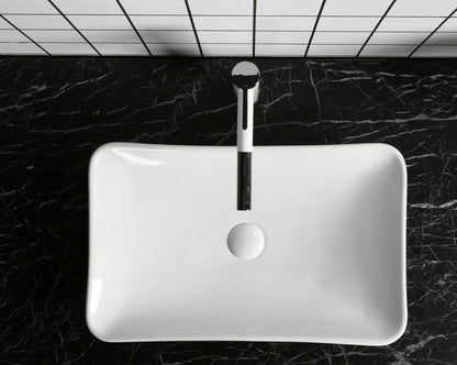Aufsatzwaschbecken Keramik eckig 58,5x36,5 cm – schmales Waschbecken weiß mit Lotus-Effekt | platzsparend & modernes Design