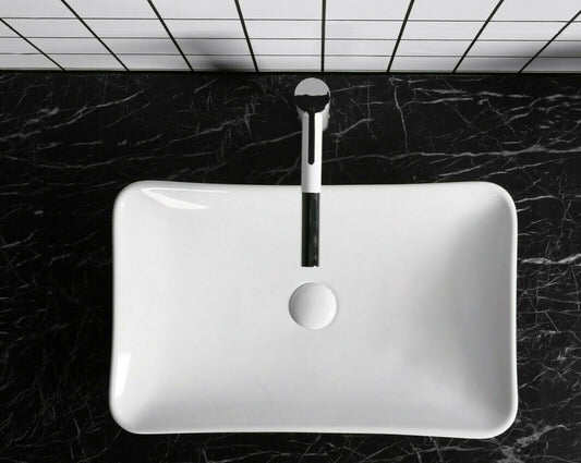 Aufsatz-Waschbecken Waschtisch Handwaschbecken Eckig Lotus-Effekt Keramik weiß 585 x 365 x 100 mm