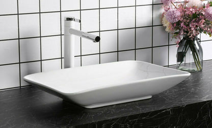 Aufsatzwaschbecken Keramik eckig 58,5x36,5 cm – schmales Waschbecken weiß mit Lotus-Effekt | platzsparend & modernes Design