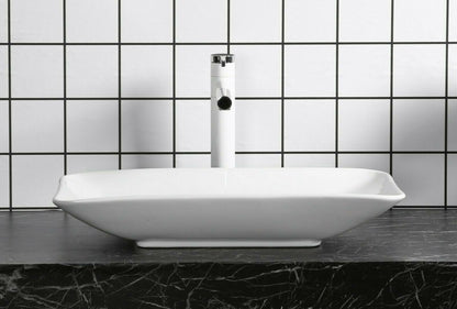 Aufsatzwaschbecken Keramik eckig 58,5x36,5 cm – schmales Waschbecken weiß mit Lotus-Effekt | platzsparend & modernes Design