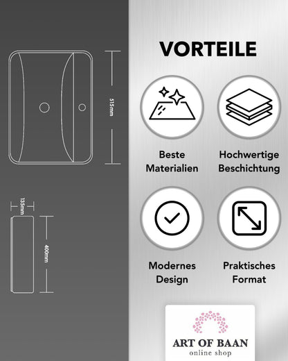 Art-of-Baan® Design Keramik Aufsatzwaschbecken - mit Lotus Effekt - weiß - 515 x 400 x 135