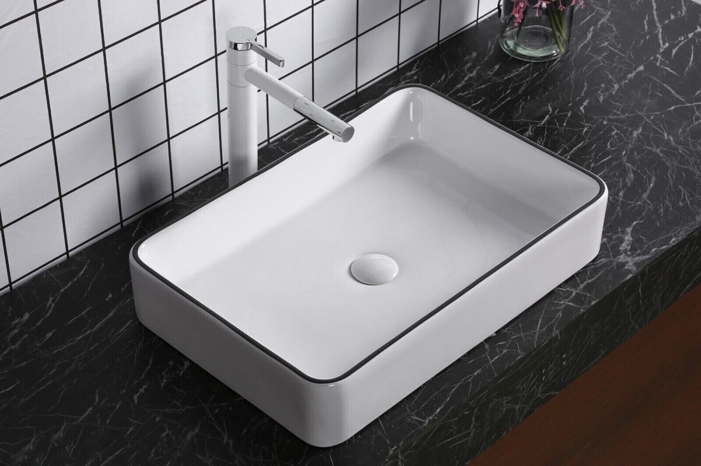 Design Aufsatzwaschtisch aus Keramik in Hochglanz weiß  610 x 410 x 115 mm