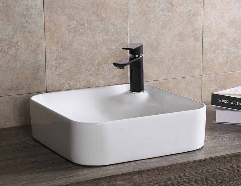 Art-of-Baan® Design Keramik Aufsatzwaschbecken - mit Lotus Effekt - eckig - weiß - 425 x 425 x 120 mm