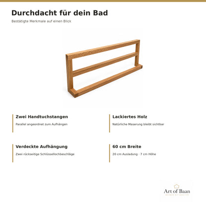 Handtuchhalter Holz 60 cm doppelt – 2 Stangen Eiche oder Kautschukholz