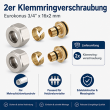 Lieferumfang 2er Klemmringverschraubung mit Überwurfmutter, Klemmring und Stützhülse