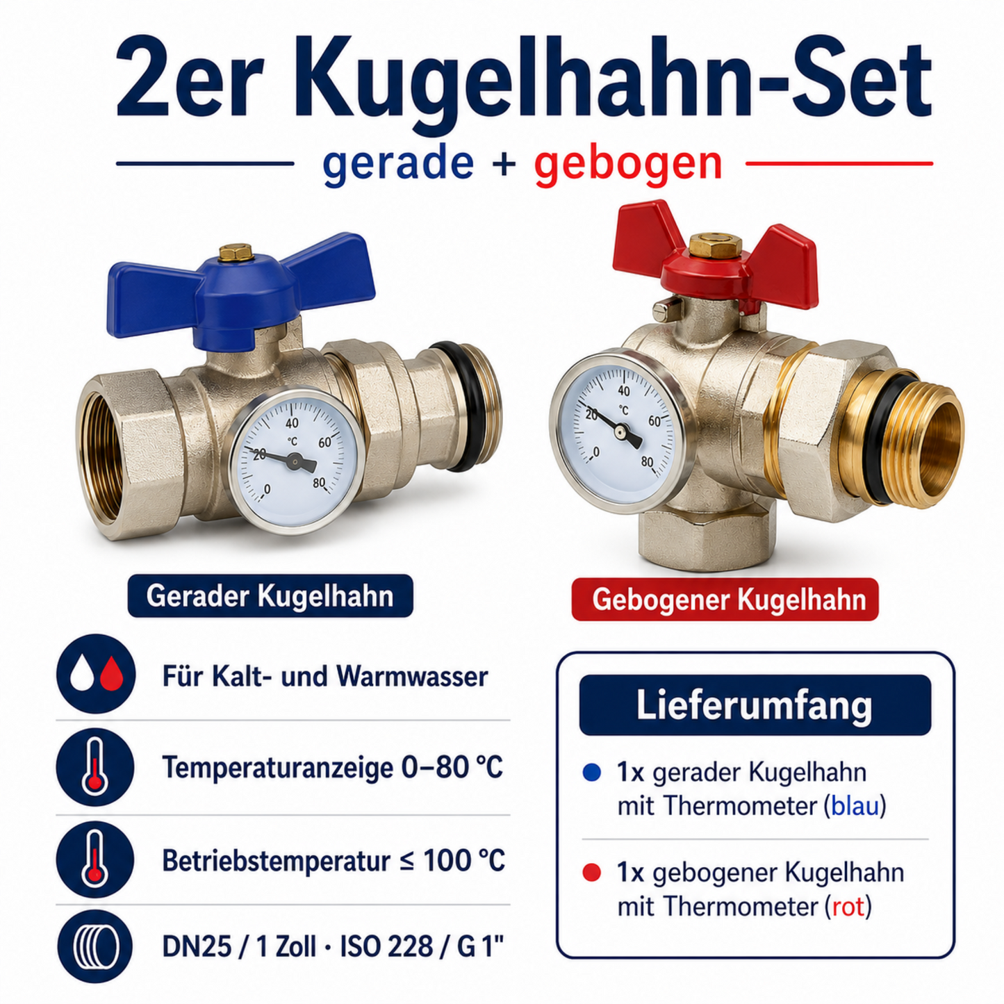 Kugelhahn-Set gerade und Winkel passend für Heizkreisverteiler und Fußbodenheizung