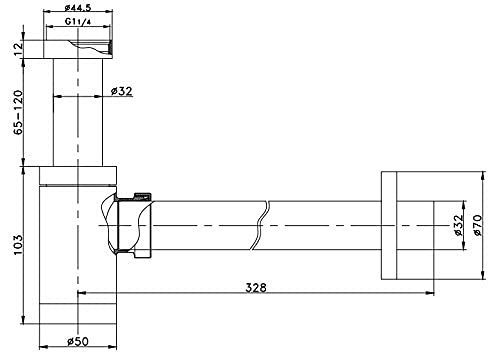 Siphon für Waschbecken verchromt mit Geruchsverschluss - Zylinder-Form aus Messing-¼ Zoll x Ø 32mm
