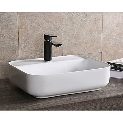 Art-of-Baan® Keramik-Aufsatzwaschbecken I edles Waschbecken mit Lotus-Effekt I Handwaschbecken in Weiß I DIN Hahnloch & DIN Abfluss I hochwertiges Design-Waschbecken I Maße: 500 x 400 x 135 mm