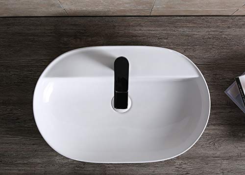 Art-of-Baan Premium Waschbecken oval - Hochglanz Aufsatzwaschbecken - Keramik-Becken für Waschtisch - Waschschale weiß - 610 x 400 x 120 mm