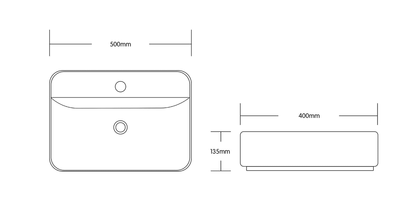 Art-of-Baan® Keramik-Aufsatzwaschbecken I edles Waschbecken mit Lotus-Effekt I Handwaschbecken in Weiß I DIN Hahnloch & DIN Abfluss I hochwertiges Design-Waschbecken I Maße: 500 x 400 x 135 mm