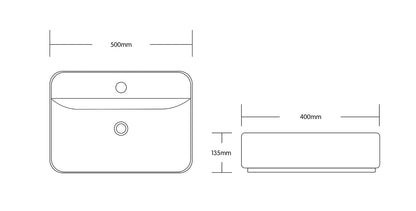 Art-of-Baan® Keramik-Aufsatzwaschbecken I edles Waschbecken mit Lotus-Effekt I Handwaschbecken in Weiß I DIN Hahnloch & DIN Abfluss I hochwertiges Design-Waschbecken I Maße: 500 x 400 x 135 mm