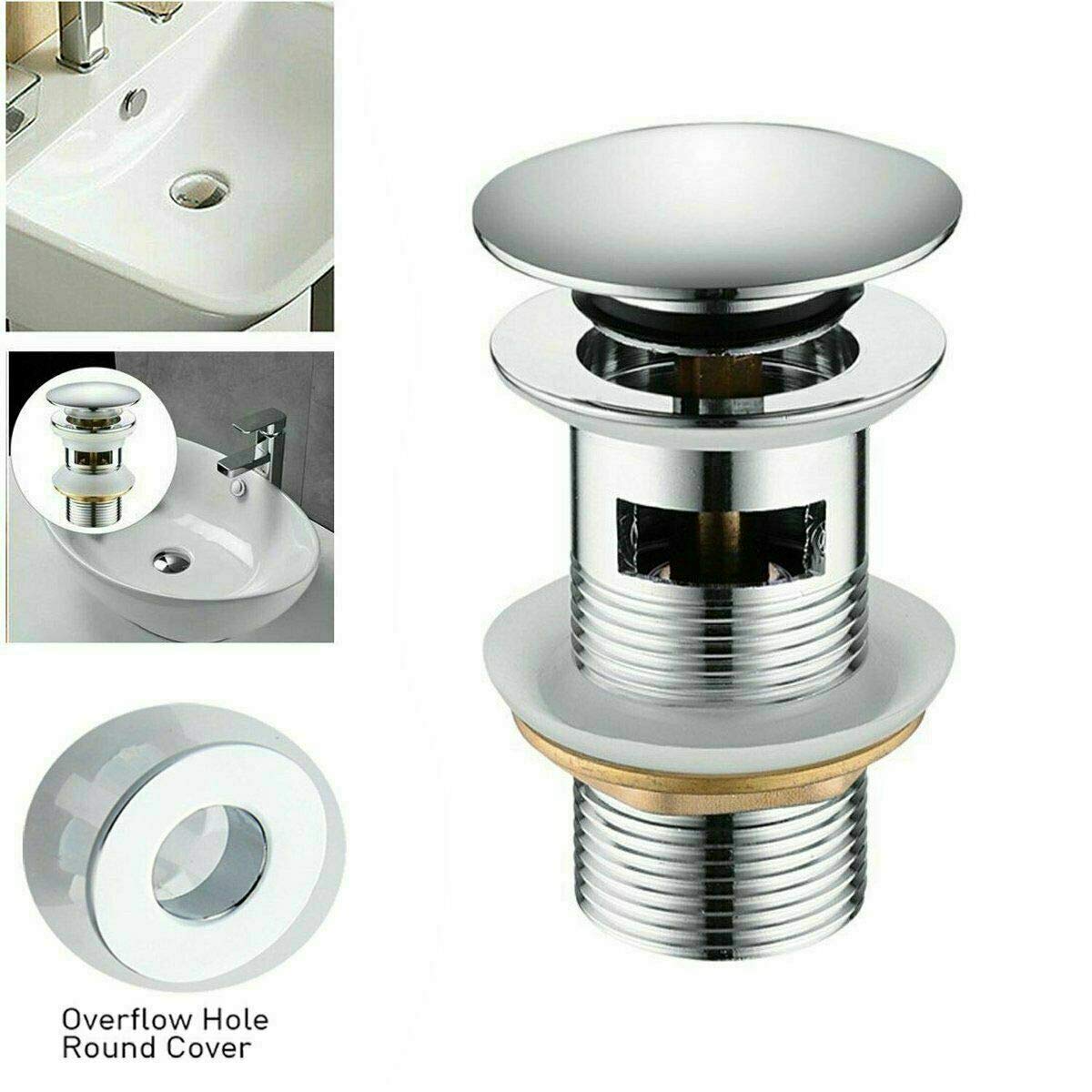 Pop-Up Ablaufventil 1 1/4" für Waschbecken mit/ohne Überlauf aus Edelstahl & Chrom in weiß, schwarz, silber