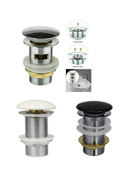 Pop-Up Ablaufventil 1 1/4" für Waschbecken mit/ohne Überlauf aus Edelstahl & Chrom in weiß, schwarz, silber