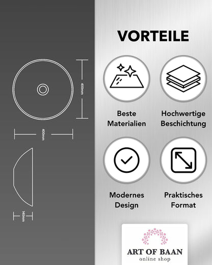 Art-of-Baan® Edles Keramik Aufsatzwaschbecken mit Lotus-Effekt - rund - weiß - 400 x 400 x 140 mm