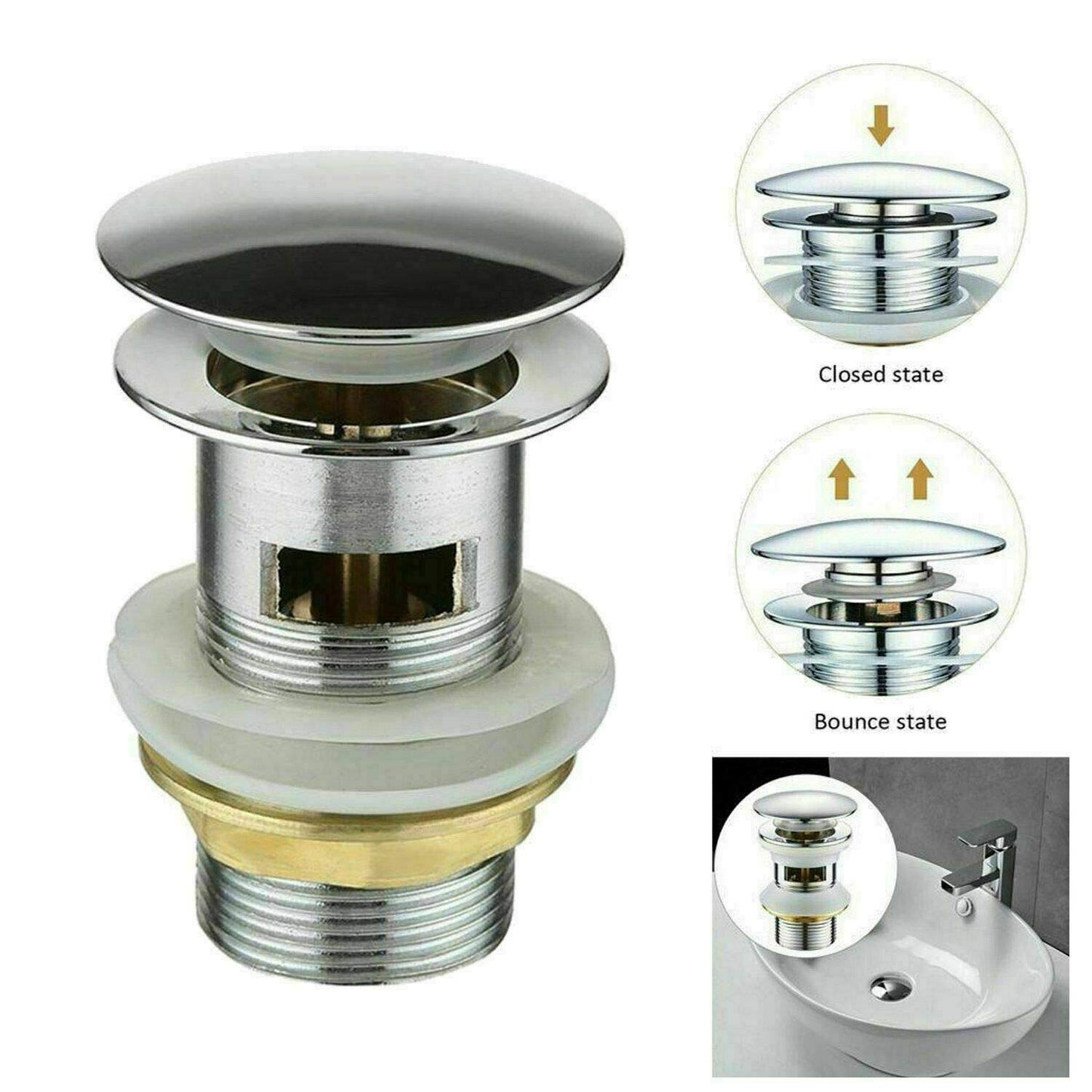Pop-Up Ablaufventil 1 1/4" für Waschbecken mit/ohne Überlauf aus Edelstahl & Chrom in weiß, schwarz, silber