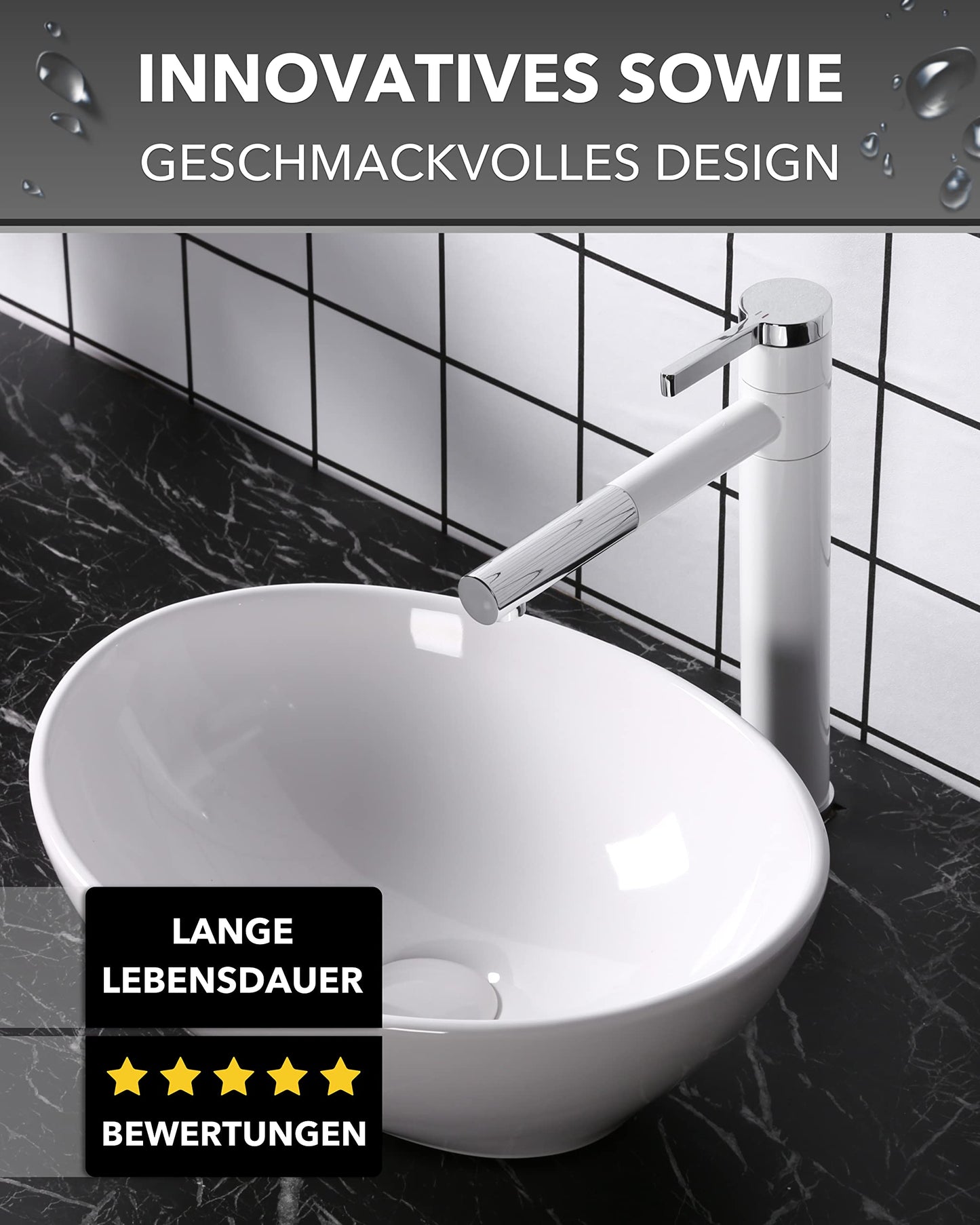 Art-of-Baan® Design - Waschbecken aus Keramik mit Lotus-Effekt in weiß - 410 x 330 x 140 mm