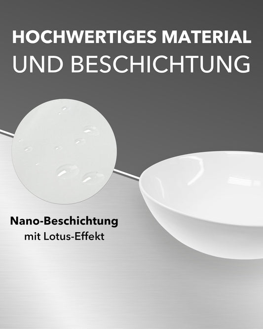 Art-of-Baan® Design-Waschbecken aus Keramik I hochwertiges Handwaschbecken mit Lotus-Effekt I kleines Aufsatzwaschbecken in matt/glänzend weiß I Maße: 410 x 330 x 140 mm
