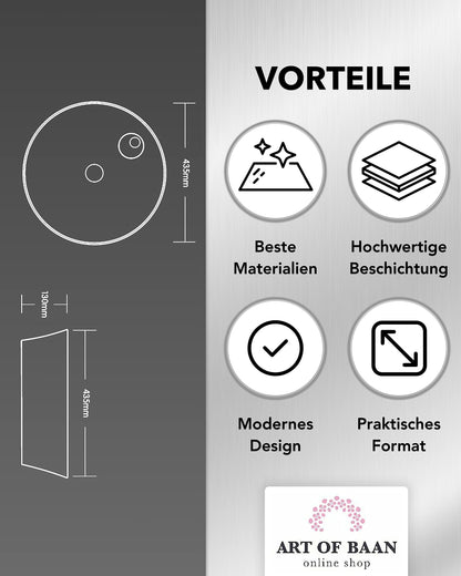 Art-of-Baan® Keramik Aufsatzwaschbecken mit Lotus-Effekt in weiß - 435 x 435 x 130 mm