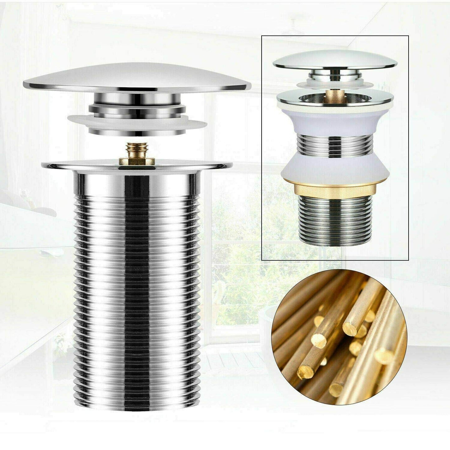 Pop-Up Ablaufventil 1 1/4" für Waschbecken mit/ohne Überlauf aus Edelstahl & Chrom in weiß, schwarz, silber
