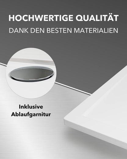 Art-of-Baan® Duschwanne 140x90 cm I Duschwanne aus Sanitär-Acryl I sehr flache Duschwanne I Duschtasse in Weiß I DIN Anschluss I kratz- & rutschfest I Duschwanne flach inkl. Ablaufgarnitur