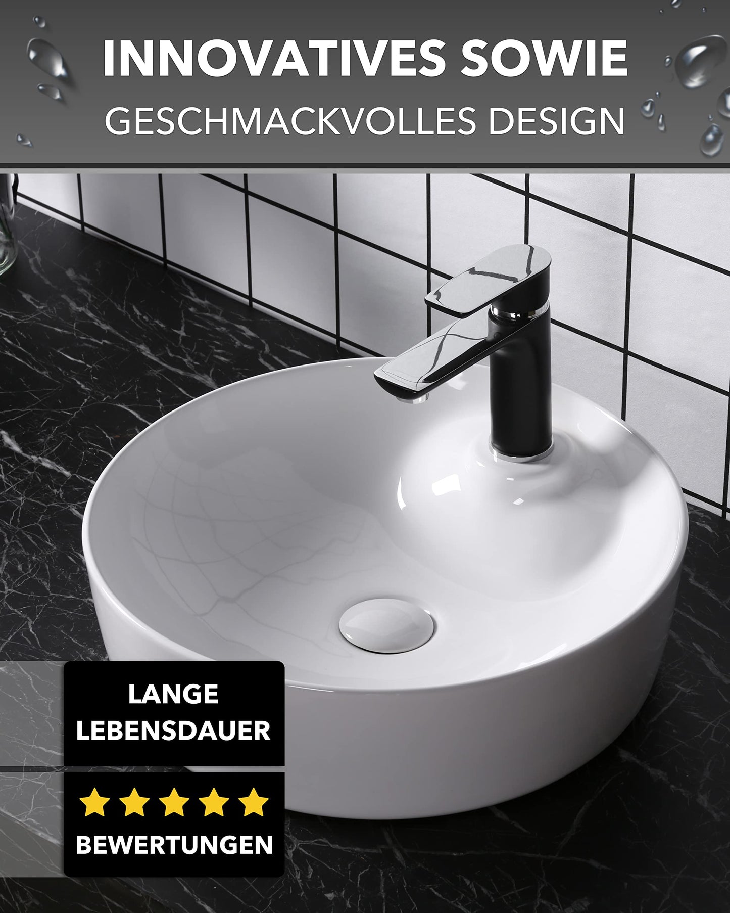 Art-of-Baan® Keramik Aufsatzwaschbecken mit Lotus-Effekt in weiß - 435 x 435 x 130 mm