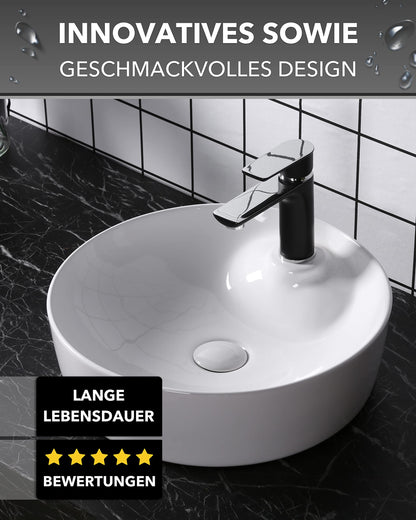 Art-of-Baan® Keramik Aufsatzwaschbecken mit Lotus-Effekt in weiß - 435 x 435 x 130 mm