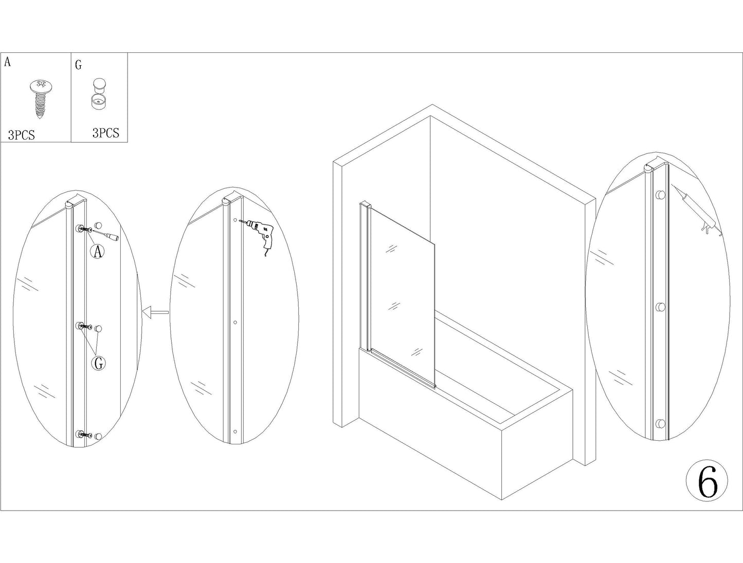 Art-of-Baan® Glas Duschwand für Badewanne - 140 x 90 cm - Sicherheitsglas