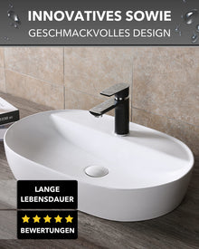 Art-of-Baan Premium Waschbecken oval - Hochglanz Aufsatzwaschbecken - Keramik-Becken für Waschtisch - Waschschale weiß - 610 x 400 x 120 mm