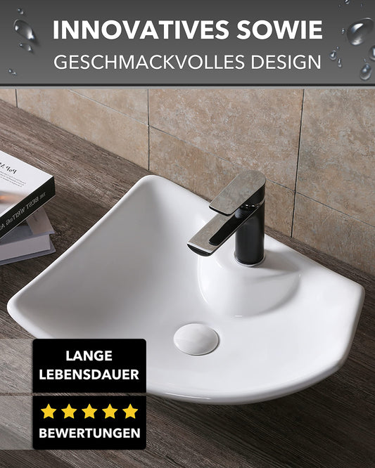 Art-of-Baan® Premium Waschbecken eckig - Hochglanz Aufsatzwaschbecken - Keramik-Becken für Waschtisch - Waschschale weiß - 485 x 385 x 140 mm