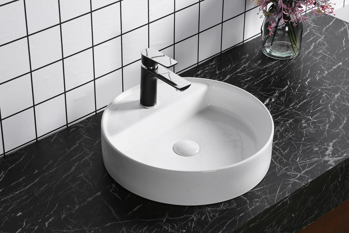 Art-of-Baan® Design Keramik Waschbecken mit Lotus-Effekt - hochglanz weiß - rund - 450 x 450 x 120 mm