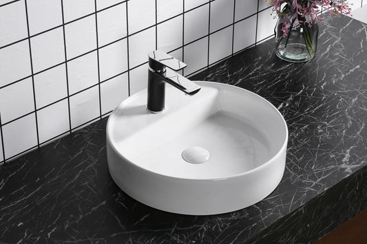 Art-of-Baan® Design-Waschbecken aus Keramik I hochwertiges Handwaschbecken mit Lotus-Effekt I modernes Aufsatzwaschbecken in Hochglanz weiß I Maße: 450 x 450 x 120 mm