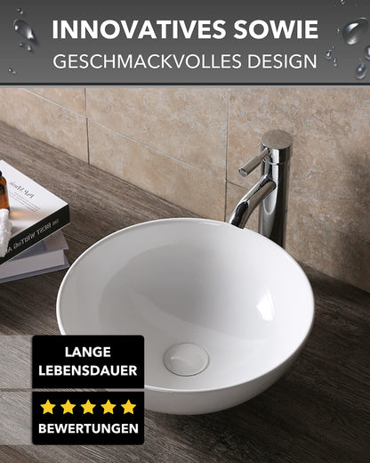 Art-of-Baan® Edles Keramik Aufsatzwaschbecken mit Lotus-Effekt - rund - weiß - 400 x 400 x 140 mm