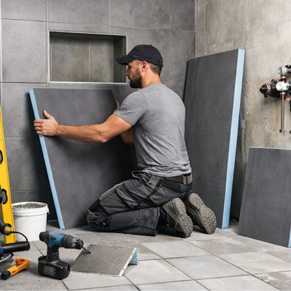 Verarbeitung von Bauplatten im Badezimmer