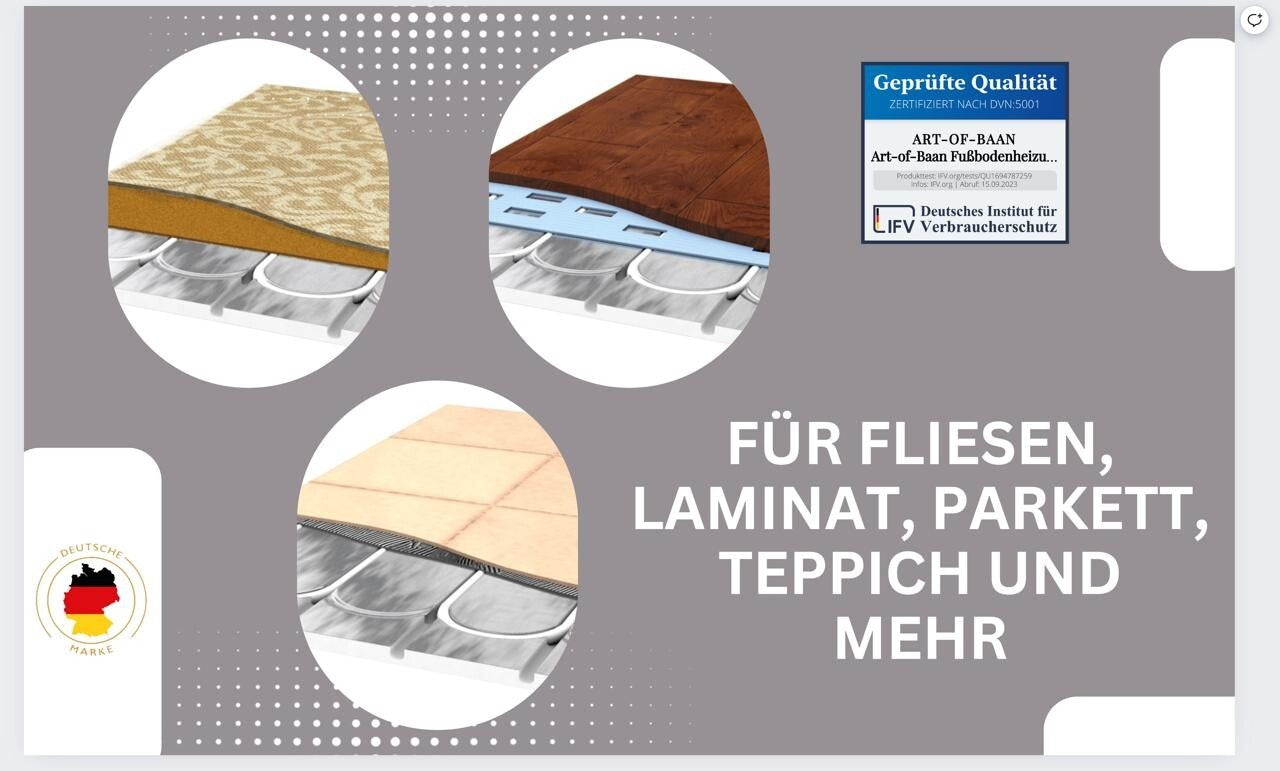 Fußbdenheizungsplatten unter Fliesen laminat Parkett Teppich