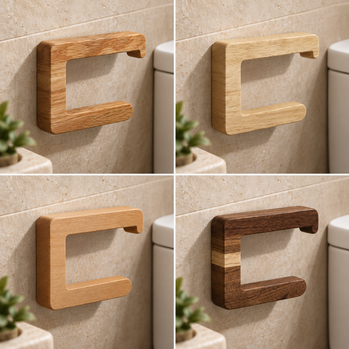Toilettenpapierhalter aus Holz – WC-Rollenhalter für die Wand (ohne Bohren & zum Schrauben)
