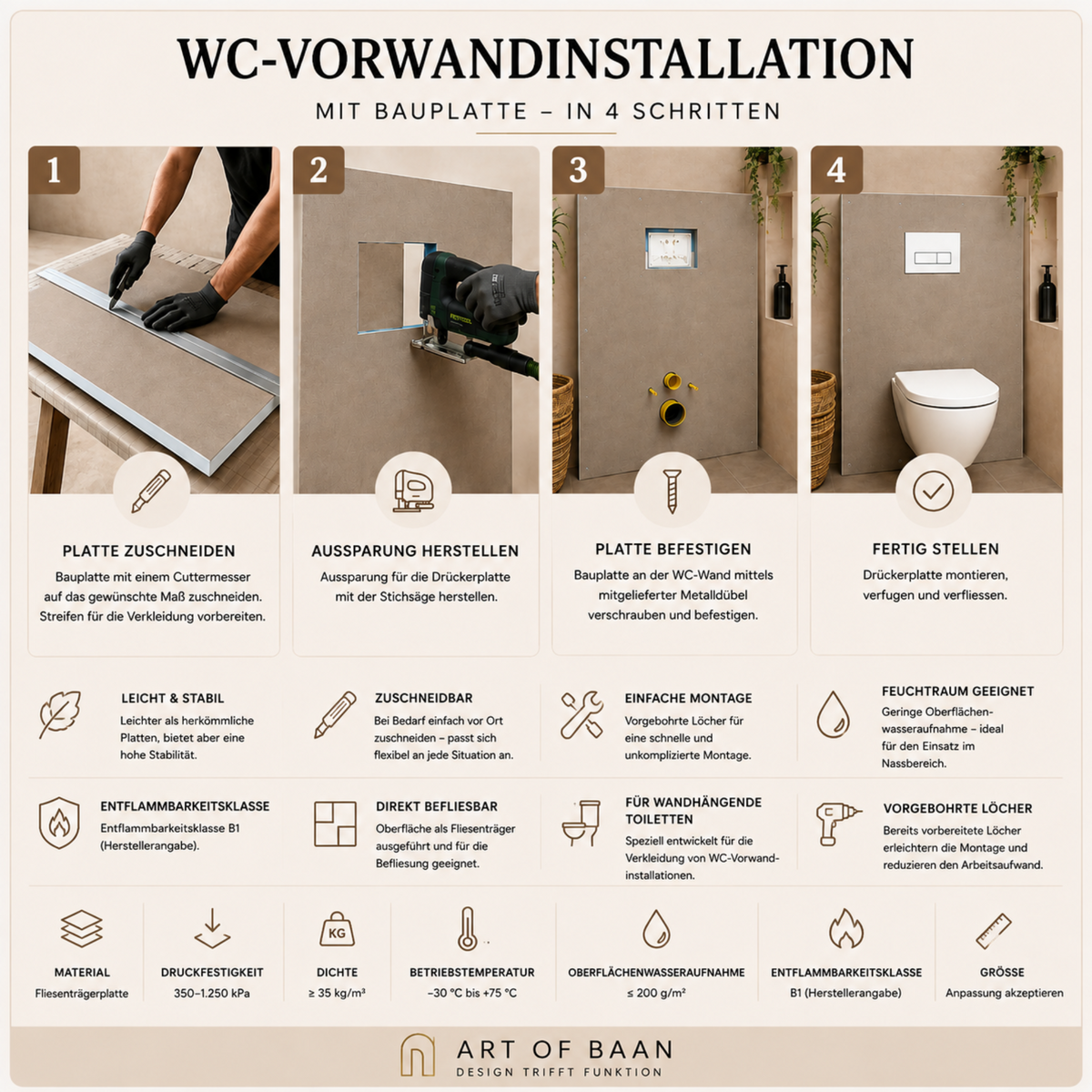 Anleitung für Montage des WC Vorwand Elements mit Zuschnitt Befestigung und Endmontage
