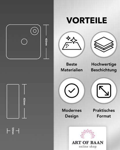 Art-of-Baan® Design Keramik Aufsatzwaschbecken - mit Lotus Effekt - eckig - weiß - 425 x 425 x 120 mm