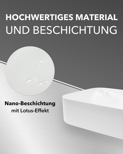 Art-of-Baan® Design Keramik Aufsatzwaschbecken - mit Lotus Effekt - eckig - weiß - 425 x 425 x 120 mm