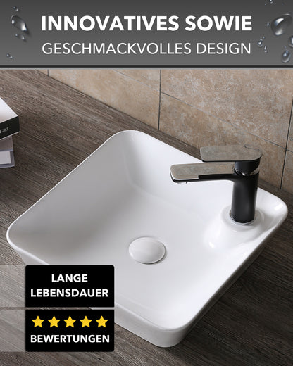 Art-of-Baan® Design Keramik Aufsatzwaschbecken - mit Lotus Effekt - eckig - weiß - 425 x 425 x 120 mm