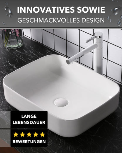 Art-of-Baan® Design Keramik Aufsatzwaschbecken - mit Lotus Effekt - weiß - 515 x 400 x 135