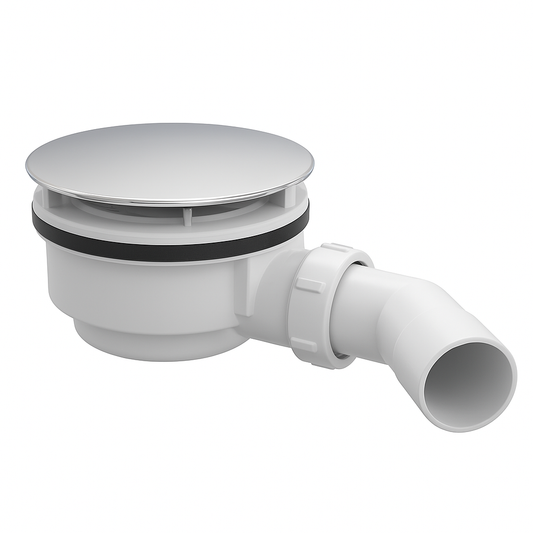 Ablaufgarnitur Dusche 90 mm – Duschablauf mit Siphon & Anschlussbogen | inkl. Chrom Deckel für Duschwanne / Duschtasse