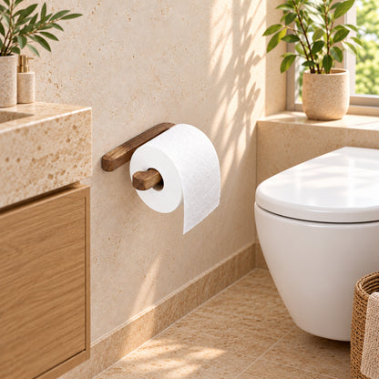 Toilettenpapierhalter aus Holz – WC-Rollenhalter für die Wand (ohne Bohren & zum Schrauben)