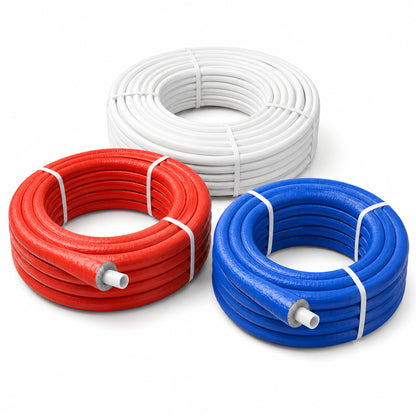 PEX-AL-PEX Alu-Verbundrohr isoliert und unisoliert in Weiß, Rot und Blau für Heizung, Sanitär und Fußbodenheizung