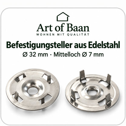 Art of Baan Edelstahl-Befestigungsteller mit 32 mm Außendurchmesser und 7 mm Mittelloch