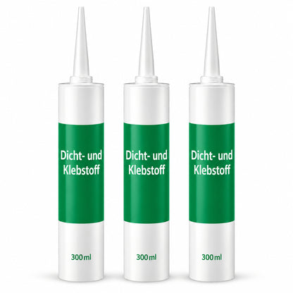 Art of Baan Dicht- und Klebstoff im 3er-Set mit jeweils 300 ml, drei Kartuschen vor weißem Hintergrund.