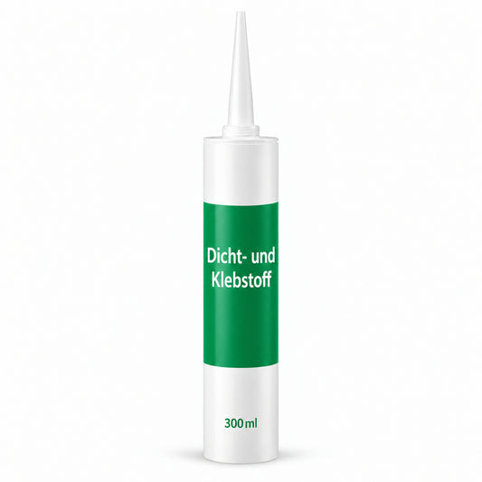 Dicht- und Klebstoff von Art of Baan in einer grün-weißen 300-ml-Kartusche mit Dosierspitze vor weißem Hintergrund.